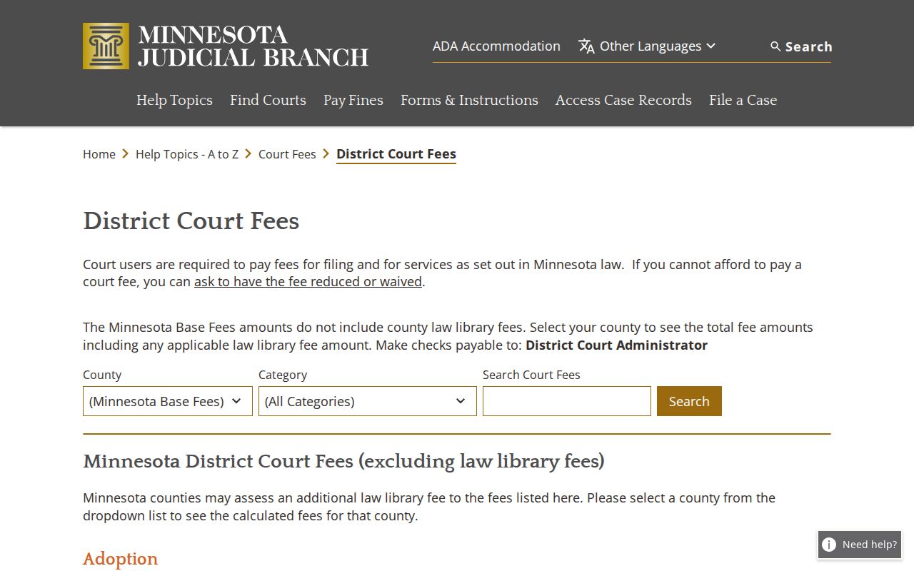 Pope County district court copy and certification fees for traffic warrant records
